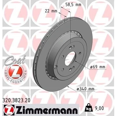 Billede af ZIMMERMANN 320.3823.20 Bremseskiver 340 22 7/5 5 114 udvendig ventileret coatet
