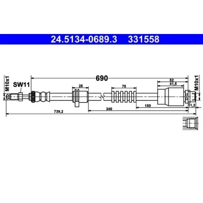 Billede af ATE 24.5134 0689.3 Bremseslange 690 M10x1