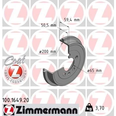 Billede af ZIMMERMANN COAT Z 100.1649.20 Bremsetromler 240 VOLKSWAGEN: Polo V Hatchback, Fox SKODA: Fabia 1 Combi, I AUDI: A2