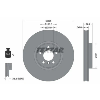 Billede af TEXTAR PRO+ 92161005 Bremseskiver 365 36 05/06 120 indvendigt ventileret coatet højkarboniseret uden hjulbolte, hjulnav BMW: X5, X6