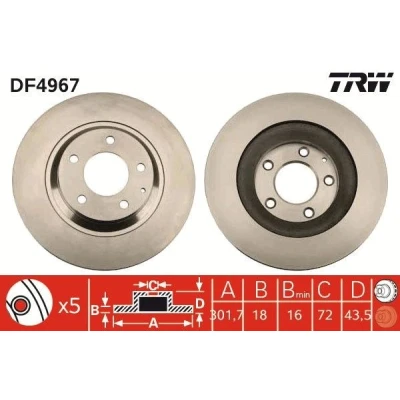 Billede af TRW DF4967 Bremseskiver 301 18 5 114 ventileret lakeret MAZDA: RX 8