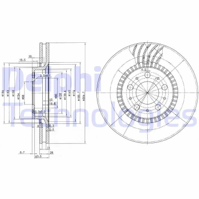 Billede af DELPHI BG9514 Bremseskiver 305 28 5 ventileret olieret ubehandlet uden hjullejer, ABS sensorring VOLVO: V70 2, S60 I, S80 I