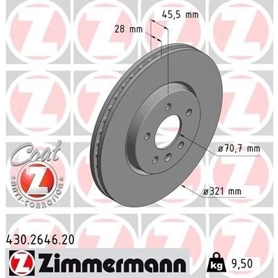 Billede af ZIMMERMANN 430.2646.20 Bremseskiver 321 28 6/5 5 115 indvendigt ventileret coatet højkarboniseret OPEL: Insignia B Sports Tourer