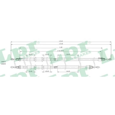 Billede af LPR C0249B Håndbremsekabel 1445/1257+1305/1116 Tromlebremse FORD: FIESTA 5, Fusion Stationcar, MAZDA: 2 Hatchback
