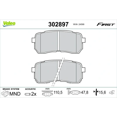 Billede af VALEO 302897 Bremseklodser bagaksel Inkl. slidadvarselskontakt uden skruer, med anti knirke plade KIA: SORENTO 3