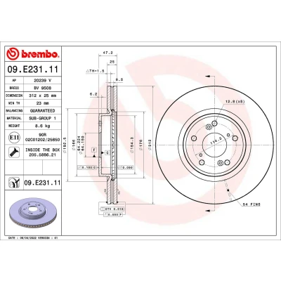 Billede af BREMBO 09.E231.11 Bremseskiver 312 25 5 indvendigt ventileret coatet med skruer HONDA: CR V