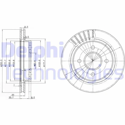 Billede af DELPHI BG2700 Bremseskiver 253 20 4 ventileret olieret ubehandlet uden hjullejer, ABS sensorring FORD: MONDEO 1 Kombi, 2, 2 Kombi