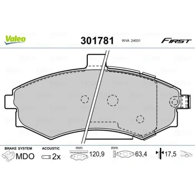 Billede af VALEO 301781 Bremseklodser FIRST foraksel Inkl. slidadvarselskontakt med anti knirke plade HYUNDAI: Matrix, Grand Santa Fé, Elantra III Hatchback