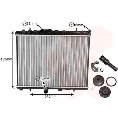 Billede af VAN WEZEL *** IR PLUS 40002255 Radiator Aluminium 380 530 25 med tilbehør Mekanisk fuget køleripper PEUGEOT: 207 Hatchback, 307 SW