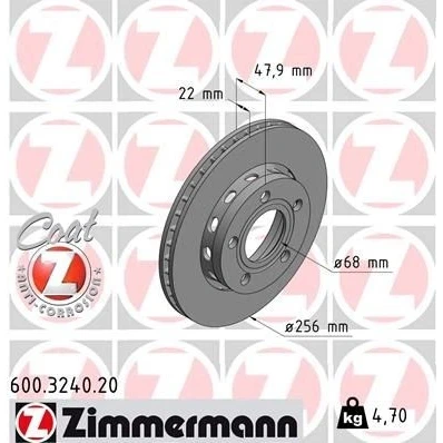Billede af ZIMMERMANN COAT Z 600.3240.20 Bremseskiver 256 22 5/5 5 112 udvendig ventileret coatet højkarboniseret VOLKSWAGEN: Passat B5 GP Sedan