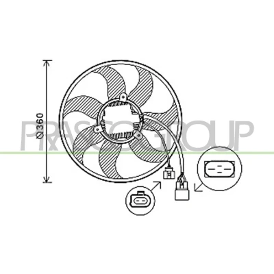 Billede af PRASCO AD022F003 Køleventilator 360 12 220 3 uden kølerventilatorramme (karm) VOLKSWAGEN: Golf 5, Touran I, Jetta 4, SKODA: Fabia 2, Octavia 2 Combi