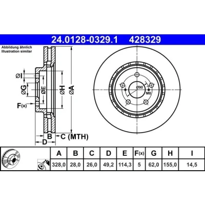Billede af ATE Bremseskive TOYOTA: RAV4 V 328,0mm 28,0mm 5 114,3mm ventileret coatet 24.0128 0329.1 Bremseskiver, Skivebremser