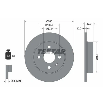 Billede af TEXTAR PRO 92092003 Bremseskiver 240 10 04/05 100 fuldstændigt coatet uden hjulbolte, hjulnav OPEL: Astra H Caravan, Hatchback, Meriva A