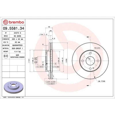 Billede af BREMBO 09.5581.34 Bremseskiver 235 22 4 indvendigt ventileret MAZDA: FAMILIA