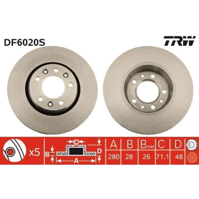Billede af TRW DF6020S Bremseskiver 280 28 5 108 ventileret PEUGEOT: Expert II Van, Tepee, CITROËN: Jumpy MPV, FIAT: Scudo