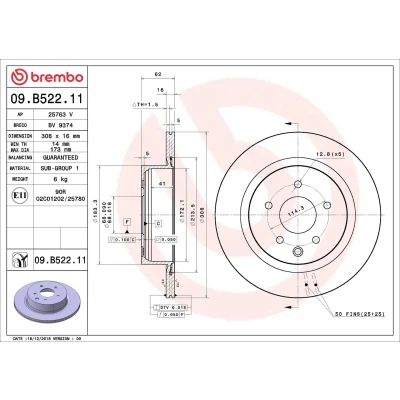 Billede af BREMBO 09.B522.11 Bremseskiver 308 16 5 indvendigt ventileret coatet
