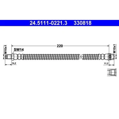 Billede af ATE 24.5111 0221.3 Bremseslange 220 M10x1 OPEL: Vivaro A Combi