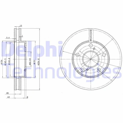 Billede af DELPHI BG3177 Bremseskiver 255 28 5 ventileret olieret ubehandlet uden hjullejer, ABS sensorring TOYOTA: Camry IV Sedan, Picnic