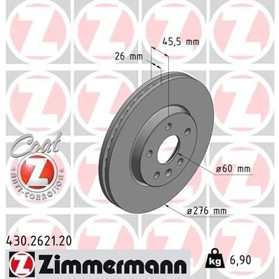 Billede af ZIMMERMANN COAT Z 430.2621.20 Bremseskiver 276 26 6/5 5 105 indvendigt ventileret coatet højkarboniseret OPEL: Astra J Sports Tourer