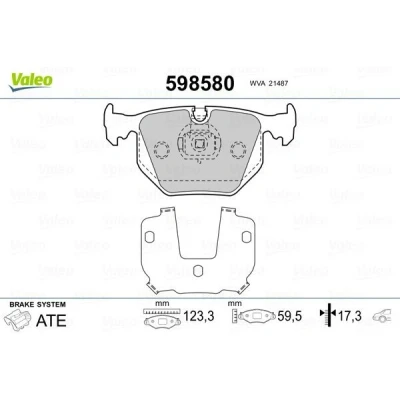 Billede af VALEO 598580 Bremseklodser bagaksel Ekskl. slidadvarselskontakt med anti knirke plade BMW: 3 Sedan, Touring, 5 LAND ROVER: Range Rover