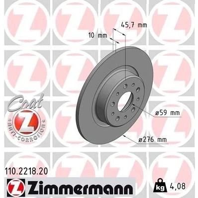 Billede af ZIMMERMANN COAT Z 110.2218.20 Bremseskiver 276 10 10/5 5 98 fuldstændigt coatet ALFA ROMEO: 156 Sportwagon, 147, GT