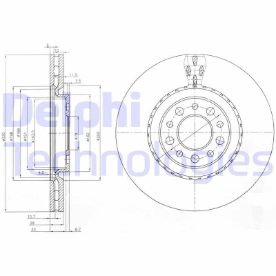 Billede af DELPHI BG3993 Bremseskiver 330 28 5 ventileret olieret ubehandlet uden hjullejer, ABS sensorring ALFA ROMEO: Giulietta Hatchback, 159 Sportwagon