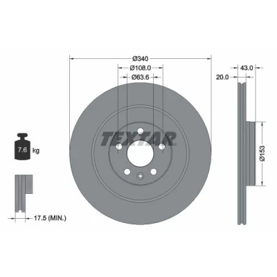 Billede af TEXTAR 92304503 Bremseskiver 340 20 05/06 108 indvendigt ventileret coatet uden hjulbolte, hjulnav VOLVO: XC90 II, XC40