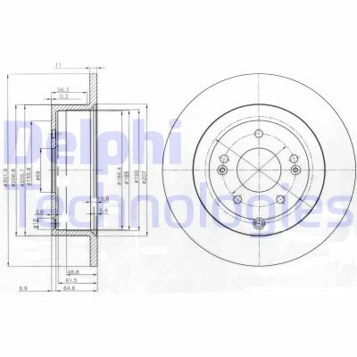 Billede af DELPHI BG4136 Bremseskiver 302 11 5 fuldstændigt olieret ubehandlet uden hjullejer, ABS sensorring