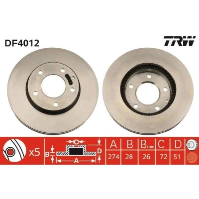 Billede af TRW DF4012 Bremseskiver 274 28 5 114 ventileret lakeret MAZDA: Xedos 9