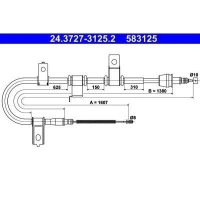 Billede af ATE 24.3727 3125.2 Håndbremsekabel 1607 HYUNDAI: Getz