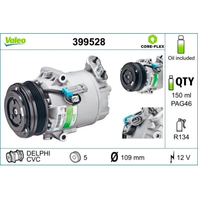 Billede af VALEO 399528 Kompressor CVC 12 PAG 46 R 134a med kompressorolie OPEL: Zafira B, Astra H Caravan, GTC