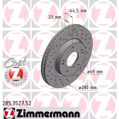 Billede af ZIMMERMANN SPORT COAT Z 285.3527.52 Bremseskiver 280 23 7/5 5 114 indvendigt ventileret, hullet coatet KIA: cee‘d II Sportswagon, Hatchback