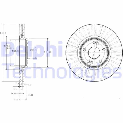 Billede af DELPHI BG3688 Bremseskiver 300 26 5 ventileret olieret ubehandlet uden hjullejer, ABS sensorring RENAULT: LAGUNA 2