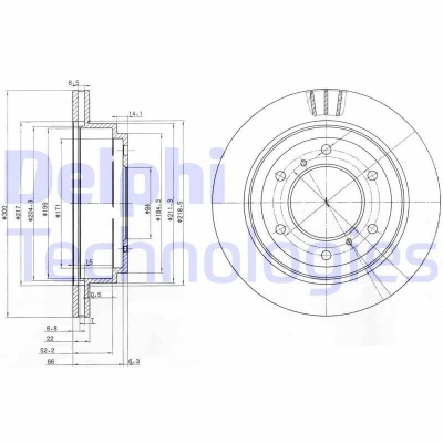 Billede af DELPHI BG3813 Bremseskiver 300 22 6 ventileret olieret ubehandlet uden hjullejer, ABS sensorring MITSUBISHI: PAJERO 4