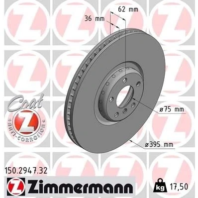 Billede af ZIMMERMANN 150.2947.32 Bremseskiver 395 36 6/5 5 120 indvendigt ventileret, todelt bremseskive coatet højkarboniseret BMW: X5, X6