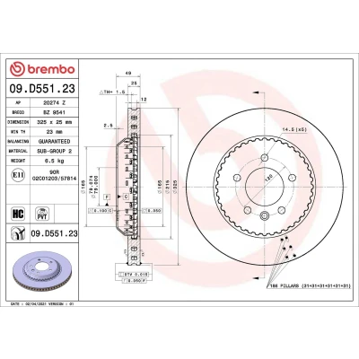 Billede af BREMBO 09.D551.23 Bremseskiver 325 25 5 indvendigt ventileret, todelt bremseskive coatet højkarboniseret