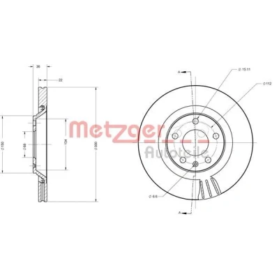 Billede af METZGER 6110697 Bremseskiver bagaksel 300 22 5 112 indvendigt ventileret lakeret, Krydsslebet AUDI: A4 B7 Avant, B6 Sedan
