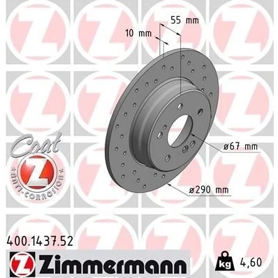 Billede af ZIMMERMANN SPORT COAT Z 400.1437.52 Bremseskiver 290 10 7/5 5 112 fuldstændigt, hullet coatet MERCEDES BENZ: SLK, C klasse Sedan, T modell