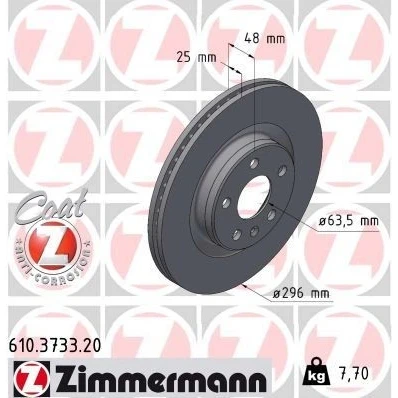 Billede af ZIMMERMANN 610.3733.20 Bremseskiver 296 25 6/5 5 108 indvendigt ventileret coatet VOLVO: XC40