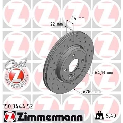 Billede af ZIMMERMANN SPORT COAT Z 150.3444.52 Bremseskiver 280 22 5/4 4 100 indvendigt ventileret, hullet coatet højkarboniseret MINI: Clubman, Hatchback
