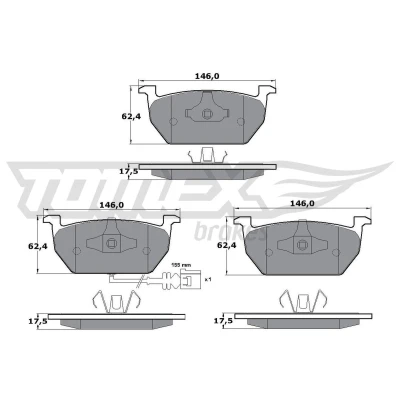 Billede af TOMEX brakes TX 17 03 Bremseklodser foraksel Inkl. slidadvarselskontakt VOLKSWAGEN: Golf 7, 7 Variant, Sportsvan, AUDI: A3 Sportback