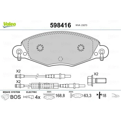 Billede af VALEO 598416 Bremseklodser foraksel Inkl. slidadvarselskontakt med sikringsskruesæt, anti knirke plade CITROËN: C5 II Hatchback, Stationcar