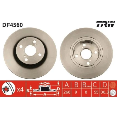 Billede af TRW DF4560 Bremseskiver 266 9 4 100 fuldstændigt lakeret TOYOTA: Corolla VIII Compact, Liftback, VII Sedan, VOLKSWAGEN: GOLF 3