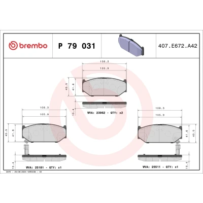 Billede af BREMBO P 79 031 Bremseklodser med akustisk advarsel for slid uden tilbehør SUZUKI: SWIFT 4, 3