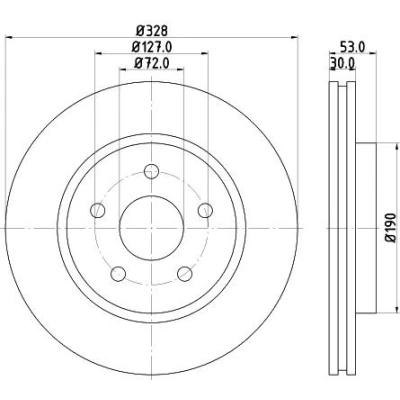 Billede af HELLA PRO 8DD 355 115 921 Bremseskiver 328 30 05/05 127 udvendig ventileret coatet uden hjulbolte, hjulnav JEEP: GRAND CHEROKEE 3, Commander