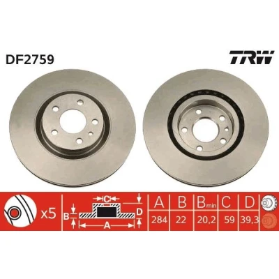 Billede af TRW DF2759 Bremseskiver 284 22 5 98 ventileret lakeret ALFA ROMEO: Spider