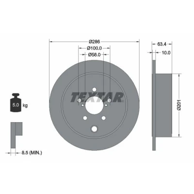 Billede af TEXTAR 92200000 Bremseskiver 286 10 05/08 100 fuldstændigt uden hjulbolte, hjulnav SUBARU: Impreza III Hatchback, Forester IV,