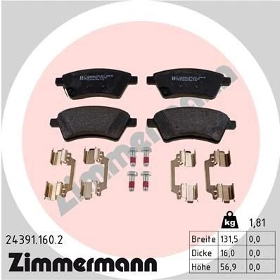 Billede af ZIMMERMANN 24391.160.2 Bremseklodser med akustisk advarsel for slid skruer Billede svarer til leveringsomfang, fjeder SUZUKI: SX4 I Hatchback