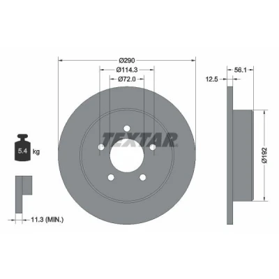 Billede af TEXTAR 92108400 Bremseskiver 290 12,5 05/05 114,3 fuldstændigt uden hjulbolte, hjulnav CHRYSLER: Voyager 4, / Grand 3