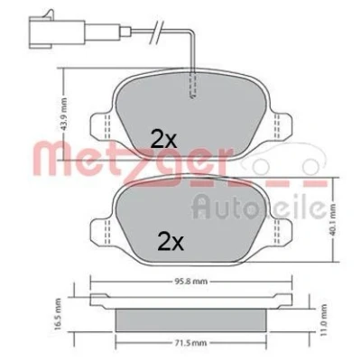 Billede af METZGER 1170555 Bremseklodser bagaksel med indbygget slidsensor bremsecaliperskruer, anti knirke plade ALFA ROMEO: MiTo